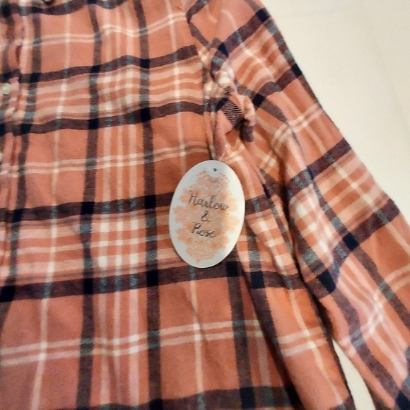 Nwt Harlow & Rose Sherpa flannel pink plaid button exaggerated ruffle hem shirt… - Picture 5 of 11
